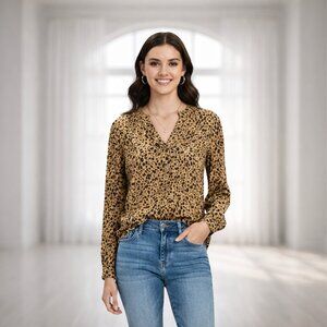 Gap Leopard Cheetah Print Rayon Blouse S Notched Neck